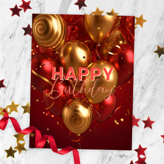 Feestelijke Rood en Gouden Ballon Verjaardagsvieri Briefkaart