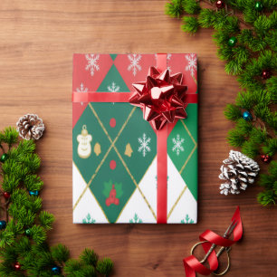 Feestelijke Rood & Groen Argyle Kerst Cadeaupapier