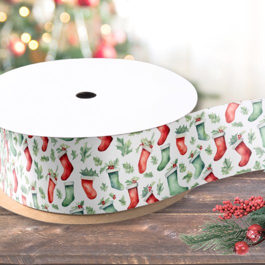 Feestelijke rood groene kousen Kerstmis Lint