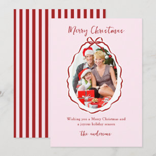 Feestelijke rood roze Bow Lijst Foto Kerst Feestdagenkaart