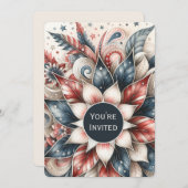 Feestelijke Rood Wit en Blauw Party Uitnodiging (Voorkant / Achterkant)