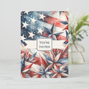 Feestelijke Rood Wit en Blauw Party Uitnodiging