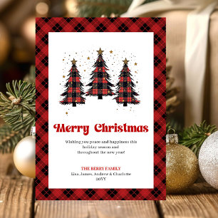 Feestelijke Rood-Zwarte Tartan Kerstkaart