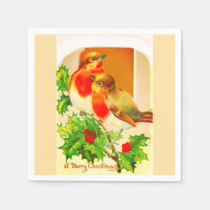 Feestelijke roodborstjes servet