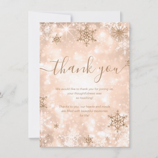 Feestelijke Roos Gouden Winter bruiloft Dank u Kaart (Voorkant)