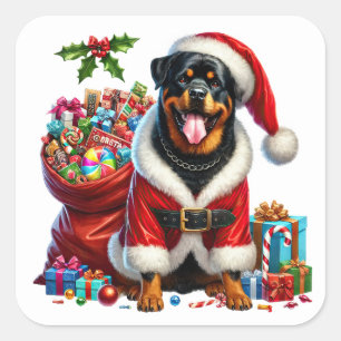 Feestelijke Rottweiler gekleed in Santa Attire Vierkante Sticker