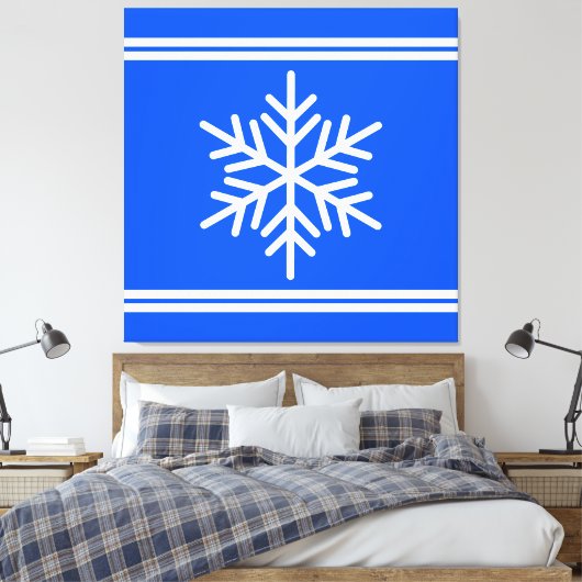 Feestelijke Royal Blue White Racing Stripes Snowfl Canvas Afdruk (Insitu (Slaapkamer))