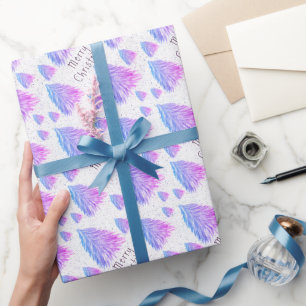 Feestelijke Roze Blauwe Kerstboom Aquarel Cadeaupapier