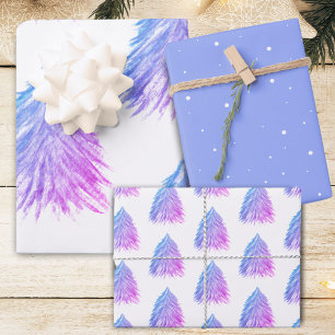 Feestelijke Roze Blauwe Kerstboom Aquarel Inpakpapier Vel