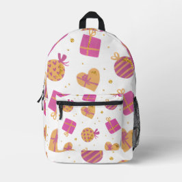 Feestelijke roze en gouden cadeau dozen en hartpat bedrukte rugzak