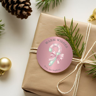Feestelijke roze en groene glittershiny candy cane ronde sticker