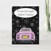 Feestelijke Roze Figaro Auto Kerst Kaart (Voorkant)
