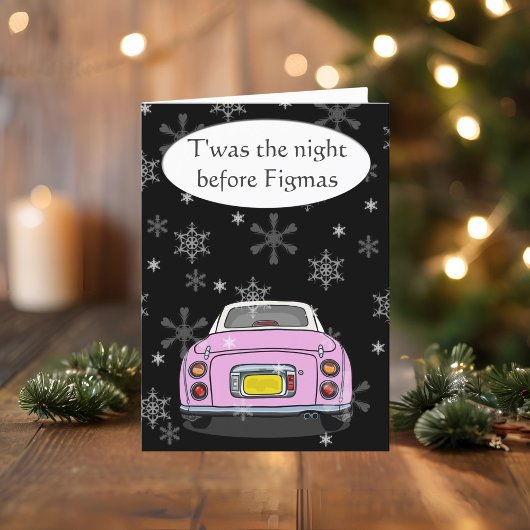 Feestelijke Roze Figaro Auto Kerst Kaart