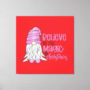 Feestelijke Roze Gnome Kerstmis - rood Canvas Afdruk