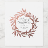 Feestelijke roze gouden krans monogram kerst wijn etiket (Enkel label)