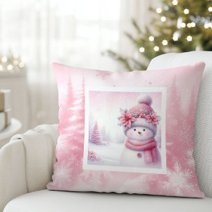 Feestelijke Roze Kerst Kussen Sneeuwman Winter Cha