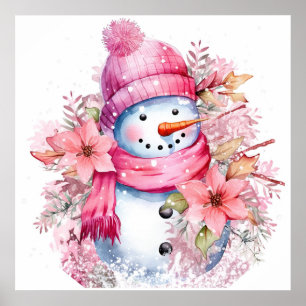 Feestelijke roze Kerstmis sneeuw vrouw Poster