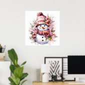 Feestelijke roze Kerstmis sneeuw vrouw Poster (Thuiskantoor)