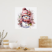 Feestelijke roze Kerstmis sneeuw vrouw Poster (Keuken)