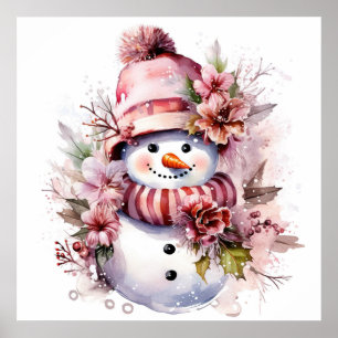 Feestelijke roze Kerstmis sneeuw vrouw Poster