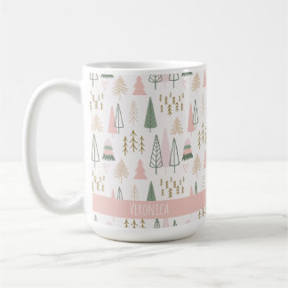 Feestelijke Roze Minimalistische Kerstbomen Naam Koffiemok