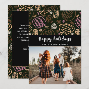 Feestelijke roze one line art Kerst Familie Foto Feestdagenkaart
