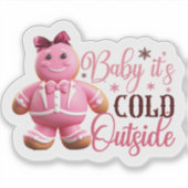 Feestelijke roze peperkoek man verspreidt juichen sticker (Voorkant)