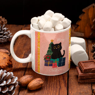 Feestelijke Roze Prettig Kerstfeest Schattige Zwar Koffiemok