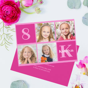 Feestelijke Roze Verjaardagsmeisje Foto Collage Ch Kaart