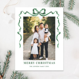 Feestelijke Sage Green Christmas Bow Ribbon 2 Foto Briefkaart