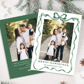 Feestelijke Sage Green Christmas Bow Ribbon 2 Foto Feestdagenkaart