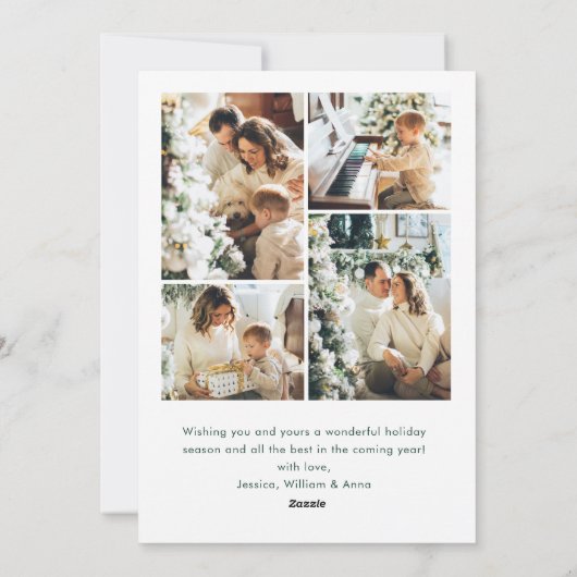 Feestelijke saliegroene kerst lint 5 foto feestdagenkaart (Achterkant)