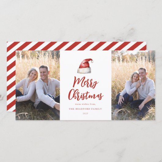 Feestelijke Santa Hat 2 Foto Feestdagenkaart (Voorkant / Achterkant)