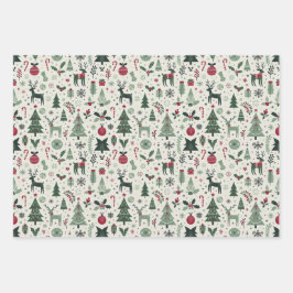 Feestelijke Scandinavische Holly & Reindeer Kerstm Inpakpapier Vel