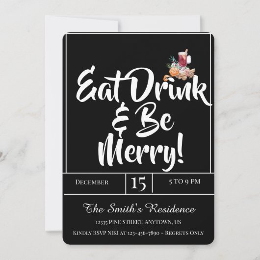 Feestelijke Schattigee Drinken Party Eet Drink & W Kaart (Voorkant)