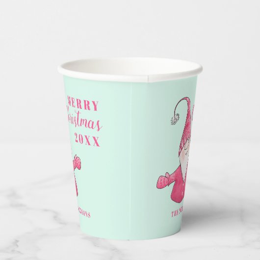 Feestelijke Schattigee Gnome Pink en Mint Green Ch Papieren Bekers (Rechts)