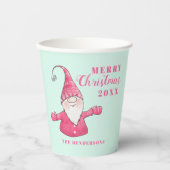 Feestelijke Schattigee Gnome Pink en Mint Green Ch Papieren Bekers (Voorkant)