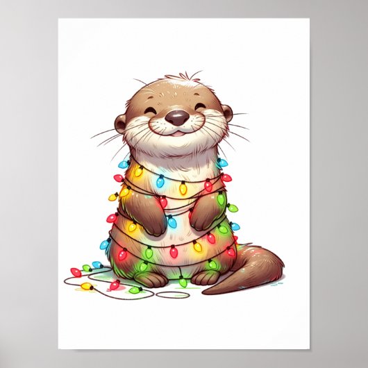 Feestelijke Schattigee kerst otter gewikkeld in Li Poster (Voorkant)