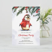 Feestelijke Schattigee Waterverf Pinguïn Kerstfees Kaart (Staand voorkant)