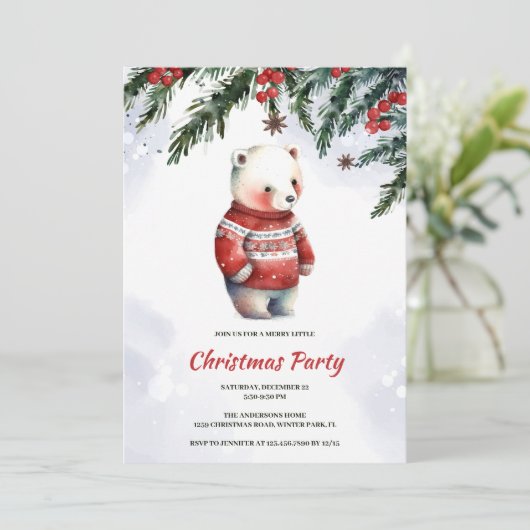 Feestelijke Schattigee Waterverf Wit Beer Kerstfee Kaart (Staand voorkant)