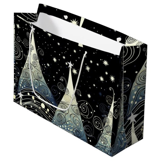 Feestelijke schemering Kerstbomen Groot Cadeauzakje (Voorkant Gekanteld)