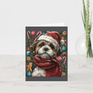 Feestelijke Shih Tzu Met Kerstman Hoed Besneeuwde  Kaart