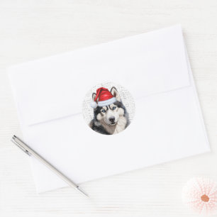 Feestelijke Siberische Husky en Woof Word Art Kers Ronde Sticker