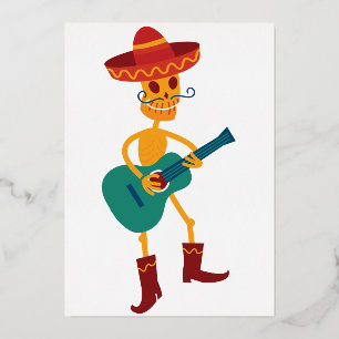 Feestelijke Skeletafspeler op Gitaar Folie Uitnodiging