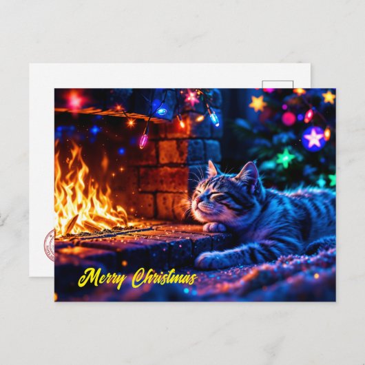 Feestelijke slapende kat kleurrijke dierenliefhebb briefkaart (Voorkant / Achterkant)
