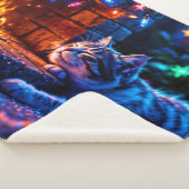 Feestelijke slapende kat kleurrijke dierenliefhebb sherpa deken (3/4)