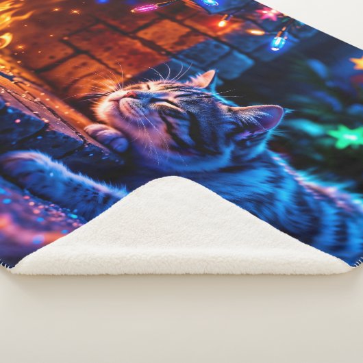 Feestelijke slapende kat kleurrijke dierenliefhebb sherpa deken (3/4)