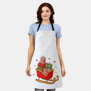 Feestelijke slee van de Kerstman vol Kerstcadeaus Schort