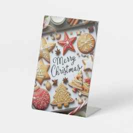 "Feestelijke Smaak: Vrolijke Kerstmenu's & prijsli Reclamebord Met Voetstuk