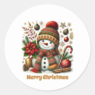 Feestelijke sneeuwman aanpasbaar Vrolijk Kerstfees Ronde Sticker